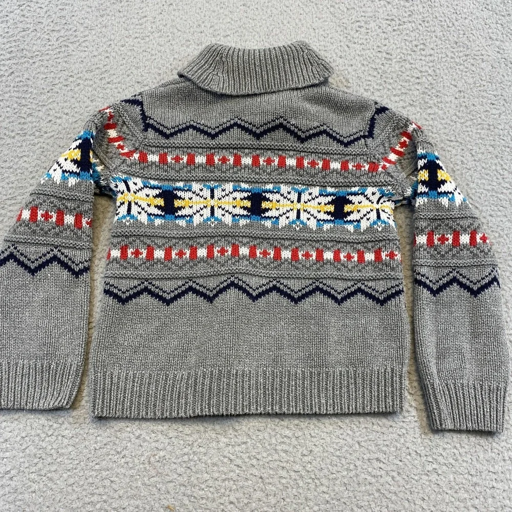 Gymboree Sweater Kids 5-6 Gray Fair Isle Shawl Collar Holiday‎ Pullover Knit
